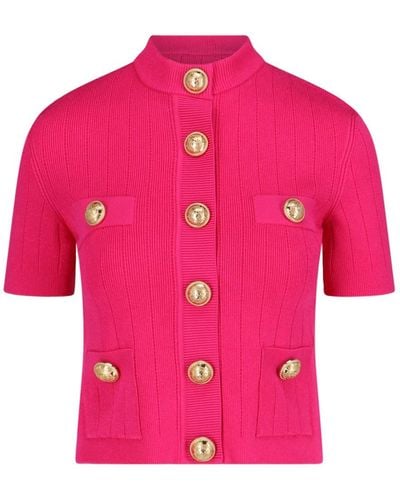 Balmain Gold Buttons Cardigan - Pink