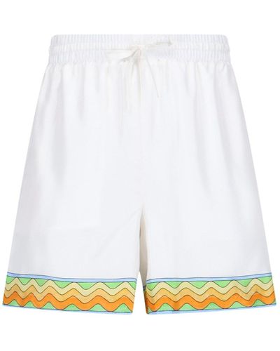 Casablancabrand 'afro Cubism Tennis Club' Silk Shorts - White