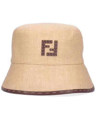 Fendi Cappello Bucket Logo Rafia - Neutro