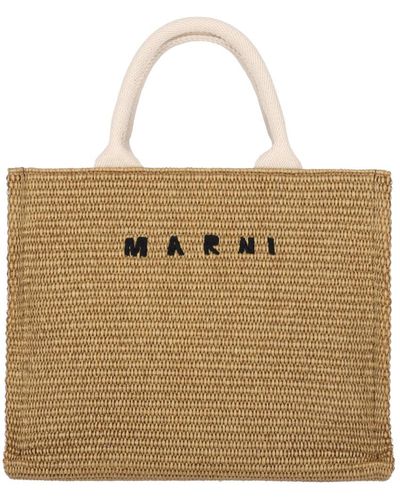 Marni Logo Small Tote Bag - Natural