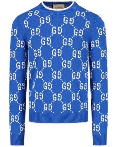 Gucci Pullover GG in cotone con intarsi - Blu