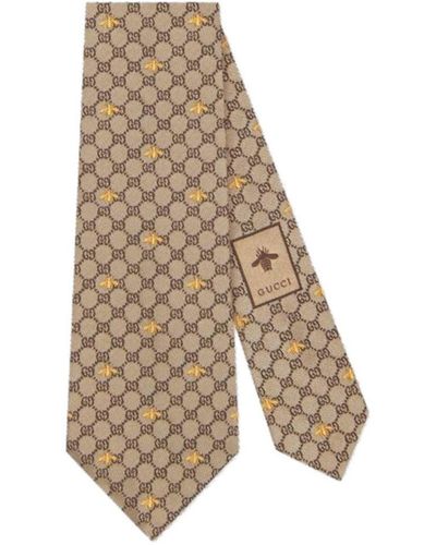 Gucci Silk Tie With Bees And GG Pattern - Multicolour