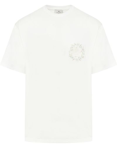 Etro T-shirt in cotone con ricamo pegaso - Bianco