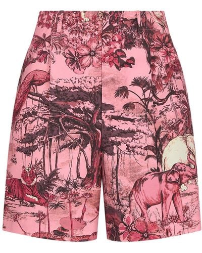 Dior Poplin Shorts In Pink Cotton And Silk With Toile De Jouy Voya Motif - Red