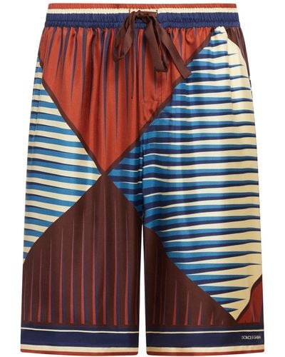 Dolce & Gabbana Bermuda Shorts In Printed Satin - Red