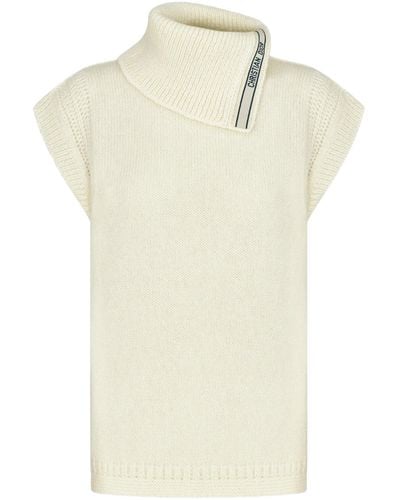 Dior Sleeveless Sweater With Stand Collar - White