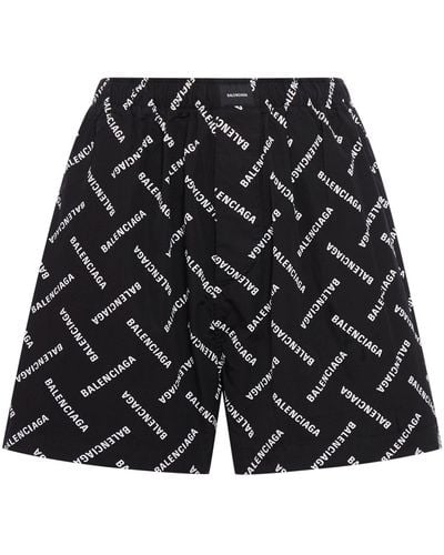 Balenciaga Shorts in cotone con logo allover - Nero