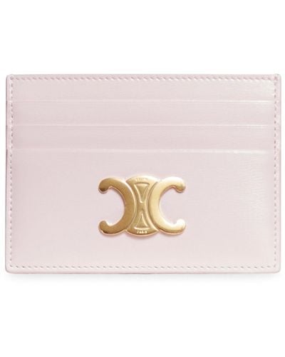 Celine Triomphe Card Holder In Pastel Pink Polished Calf Leather