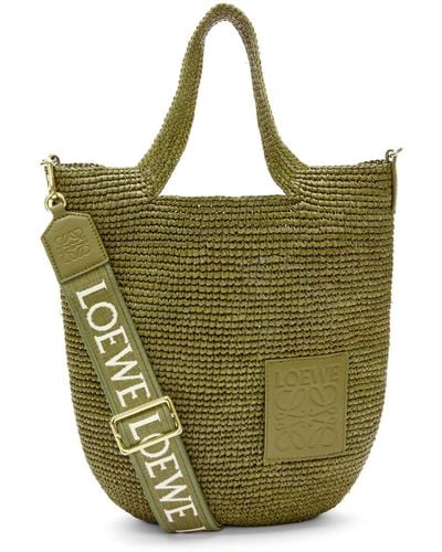 Loewe-Paulas Ibiza Mini Slit Bag In Raffia And Calfskin - Green
