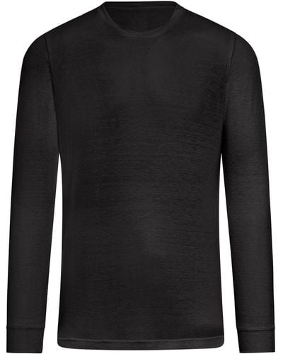120% Lino Long Sleeves Linen Tshirt - Black
