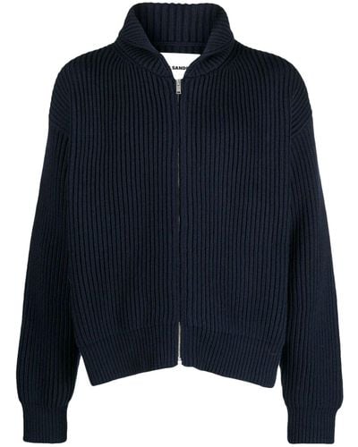 Jil Sander Cardigan in maglia di lana a coste - Blu