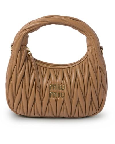 Miu Miu Wander Hobo Bag In Quilted Nappa - Brown
