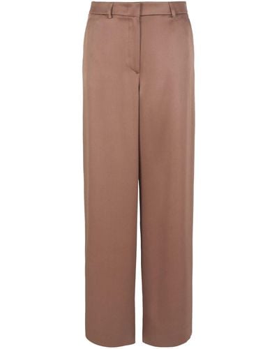 Giorgio Armani Flat Front Trousers In Double Silk Satin - Brown