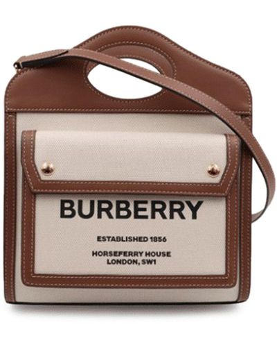 Burberry Borsa a mano Pocket mini bicolor in tela e pelle - Marrone