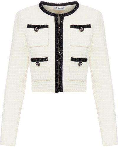 Self-Portrait Short Jacket With Contrasting Inserts - White