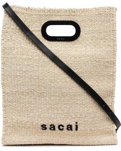 Sacai Logo-embroidered Woven Tote Bag - Natural