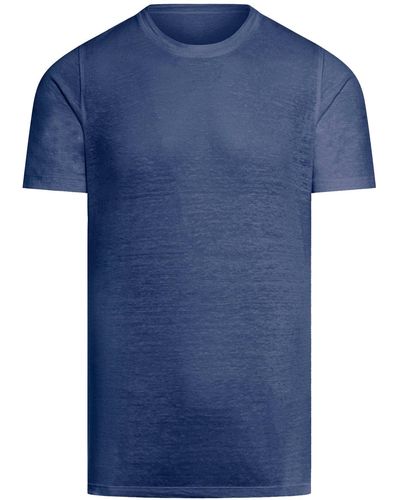 120% Lino Short Sleeve Linen Tshirt - Blue