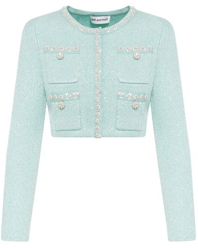 Self-Portrait Cropped Jacket With Applications - Blue
