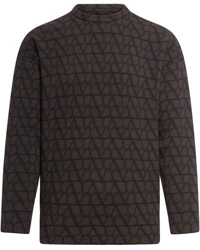 Valentino Garavani Crewneck Wool Sweater With Toile Iconographe Pattern - Gray