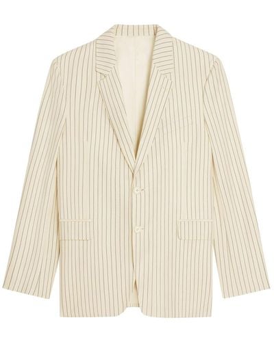 Celine Classic Jacket In Striped Wool - White