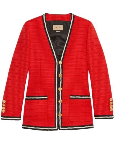 Gucci Giacca in lana con finiture con nastro intrecciato - Rosso