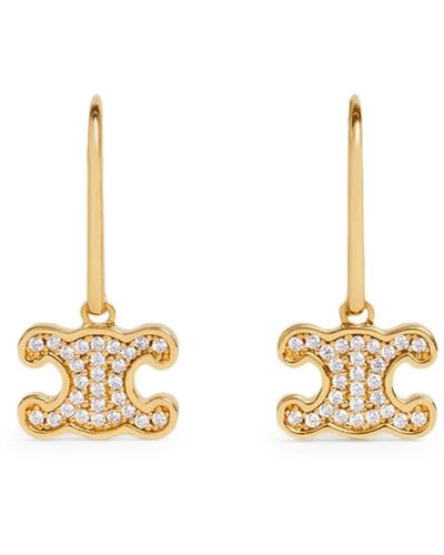 Celine Triomphe Earrings With Brass Rhinestones With Gold Finish And Gold Crystals - Metallic