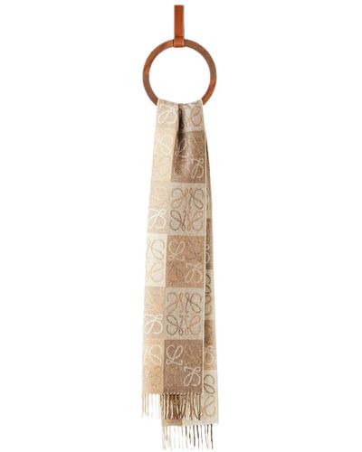 Loewe Anagram Scarf In Wool And Cashmere - White