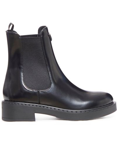 Prada Brushed Leather Ankle Boots - Black