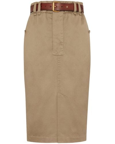 Saint Laurent Pencil Skirt In Cotton Gabardine - Natural
