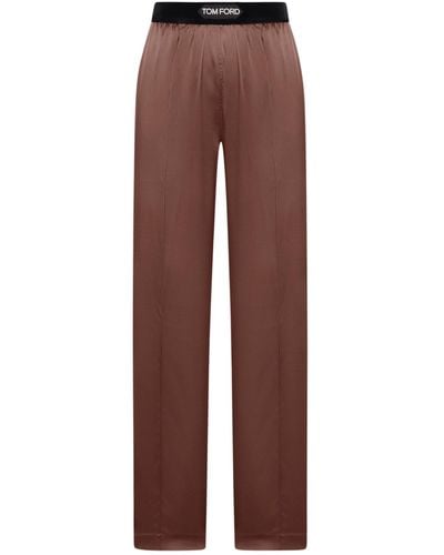 Tom Ford Stretch Silk Satin Trousers - Brown