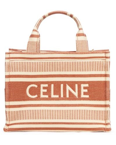 Celine Cabas Thais Bag In Fabric With Striped Pattern - Pink