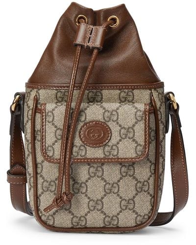 Gucci Mini GG Bucket Bag With GG Cross - Brown