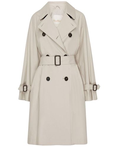 Max Mara The Cube Distressed Cotton Trench Coat With Belt At The Waist - Brown