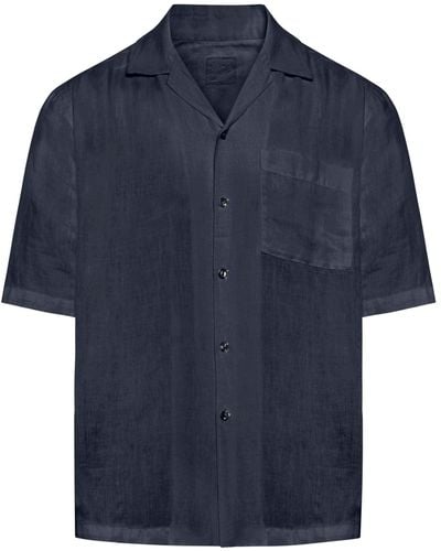 120% Lino Short-sleeved Shirt - Blue