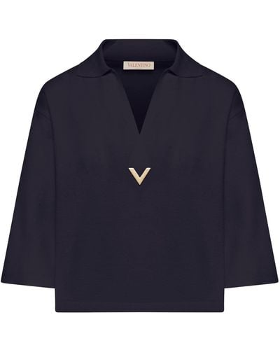Valentino Garavani Knitted Polo Shirt - Blue