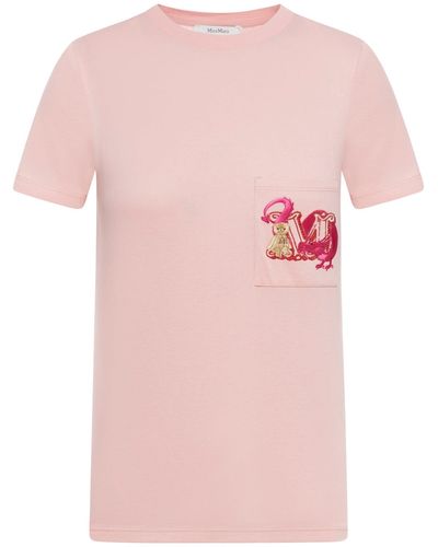 Max Mara T-shirt con logo e ricamo - Rosa
