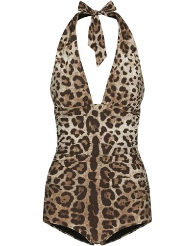 Dolce & Gabbana Costume da bagno con stampa leopardata - Bianco