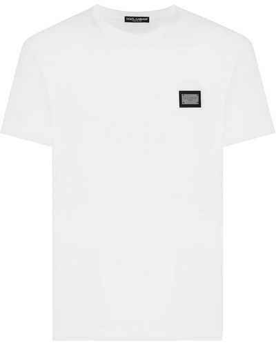 Dolce & Gabbana T-shirt cotone con placca logata - Bianco