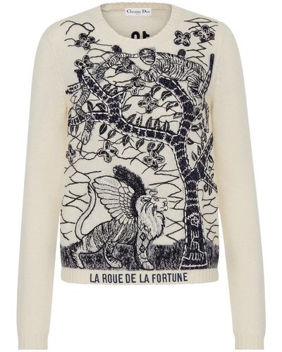 Dior La Rou De La Fortune Intarsia Knit Sweater - White