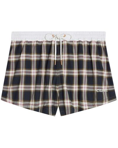 Celine Mini Short In Anthracite/chalk/red Checked Panama - Grey