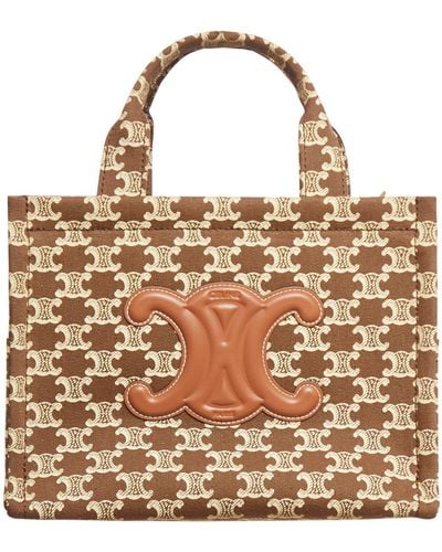 Celine Small Cabas Thais Bag In Triomphe Fabric - Brown