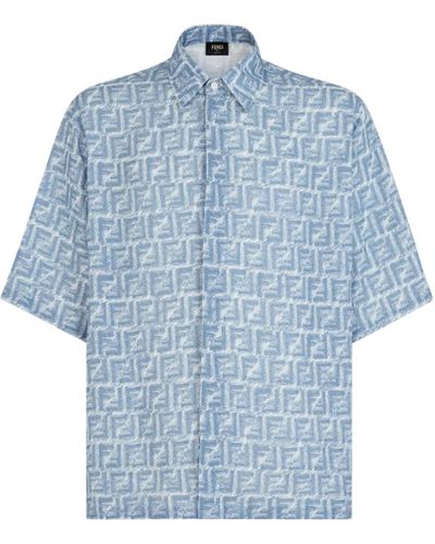 Fendi Blue Ff Linen Shirt
