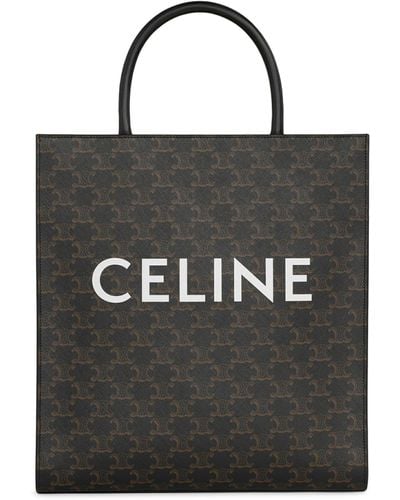 Celine Medium Vertical Cabas Bag In Triomphe Canvas With Print - Black