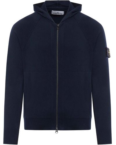 Stone Island Sweater With Hood And Zip - Blue