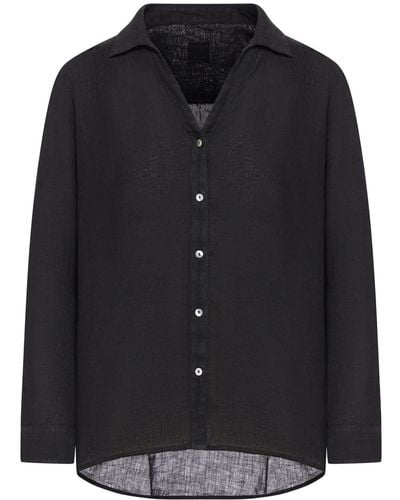 120% Lino Asymmetric Linen Shirt - Black