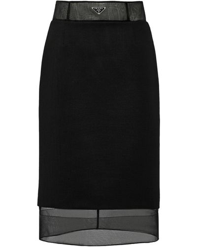 Prada Midi Skirt In Wool And Crinoline - Black