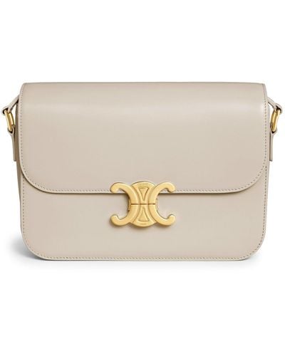 Celine Triomphe Classique Bag In Light Stone Grey Polished Calf Leather - Natural