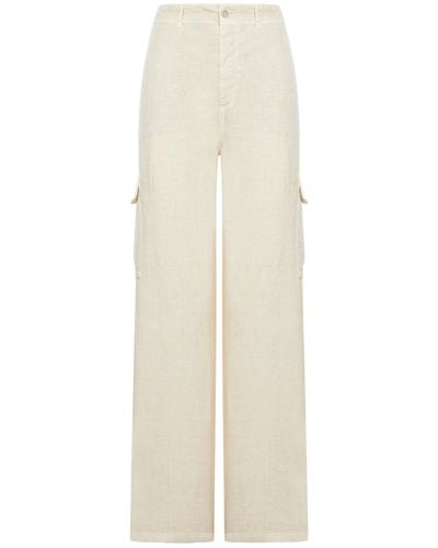 120% Lino Linen Cargo Trousers - White