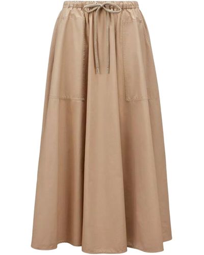 Moncler Maxi Skirt In Poplin - Natural