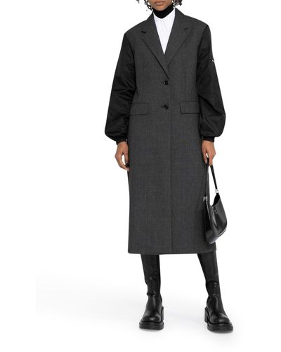 Prada Wool Coat With Nylon Sleeves And Logo - Multicolour